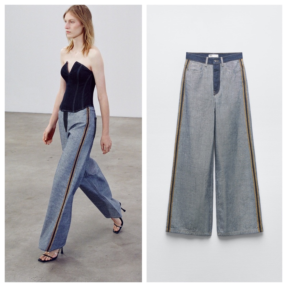 NWT ZARA WOMAN HIGH-RISE ZW INSIDE OUT DENIM JEANS PANT - BLUE REF. 6186/048